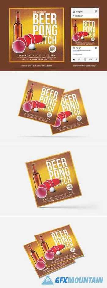 Beer Pong Party Square Flyer & Insta Post