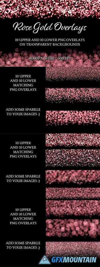 Rose Gold Overlays - 10 Upper and 10 Lower PNG Overlays - 1138576