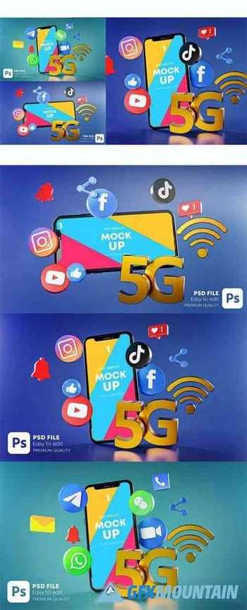 5G Most Popular Social Media Phone Mockup