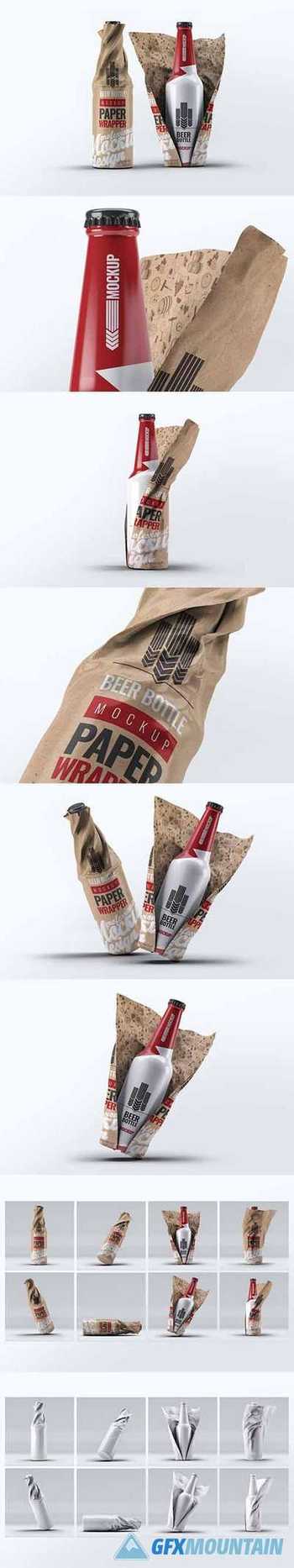 Beer Bottle Paper Wrapped Mock-Up
