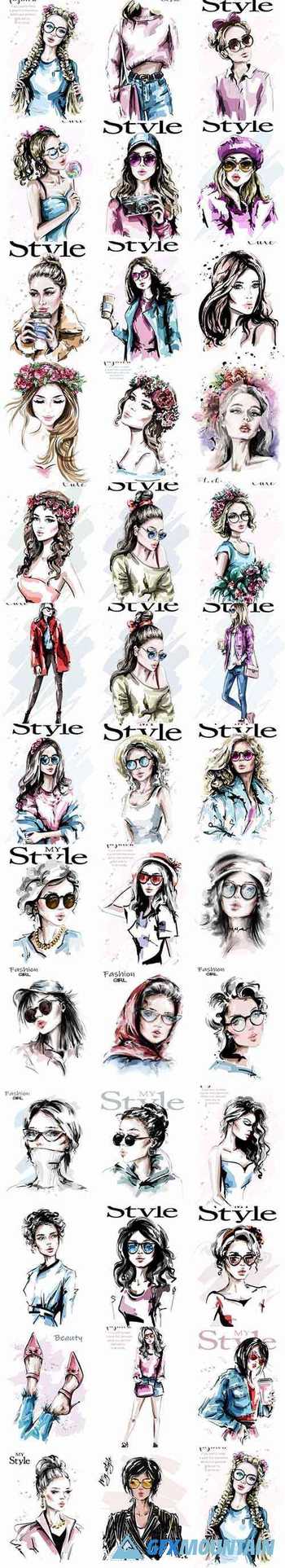 My style Hand drawn beautiful young and fashion girl