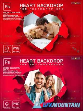 Torn Paper Overlay & Photoshop Overlay. Valentine digital Heart backdrop