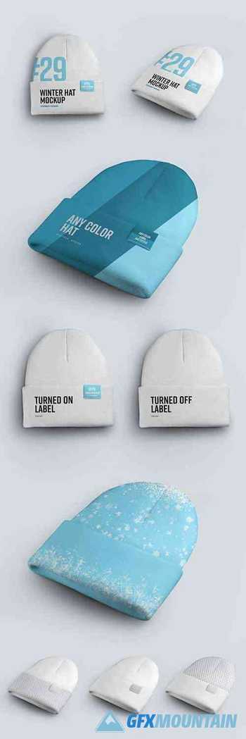 2 Winter Beanie Hat Mockups with Large Lapel