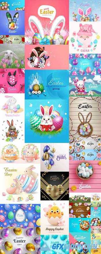 Happy Easter background and design banner with colorful eggs