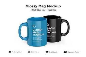 Two glossy mugs mockup