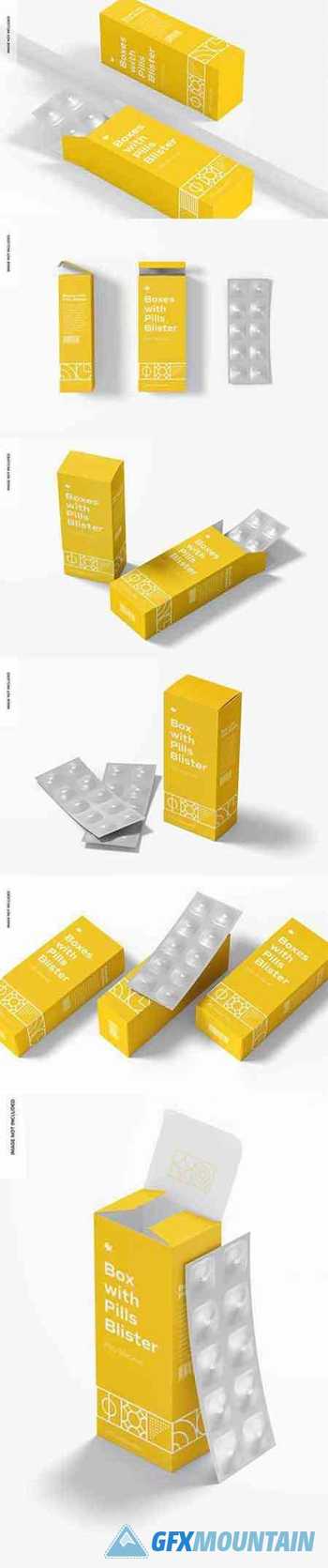 Boxes with pills blister set mockup