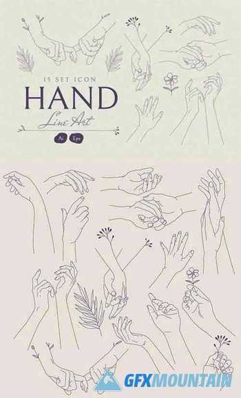 Hand Line Art Set Icon