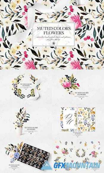 Muted Colors Flowers watercolor set - 6132186