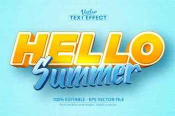 Hello summer text, Cartoon Style Editable Text Effect