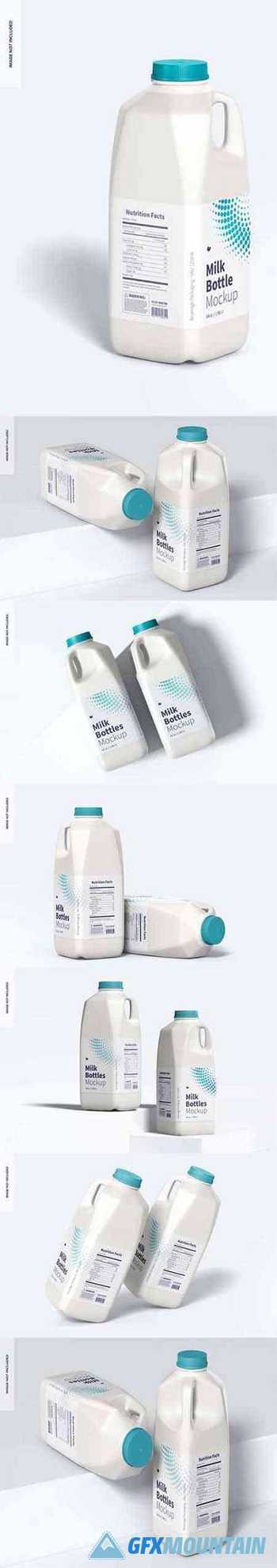 64 oz milk bottles mockup