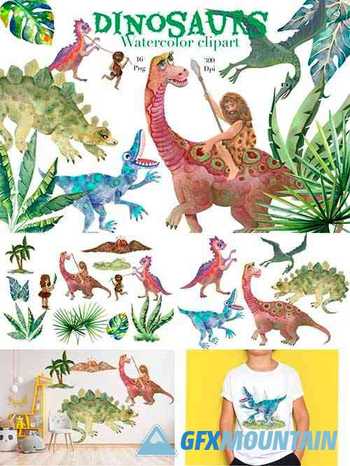 Dinosaurs watercolor clipart,png,Children's room decor - 1286223