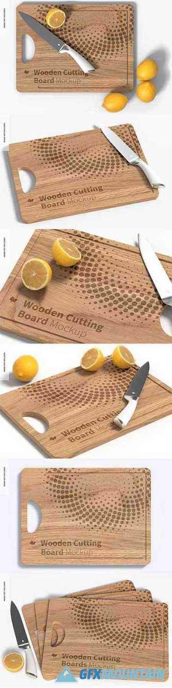 Wooden cutting board with lemons mockup