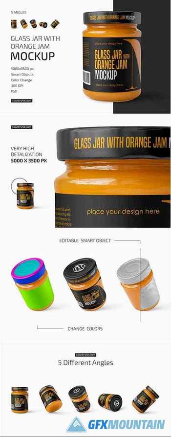 Glass Jar with Orange Jam Mockup Set 6119649