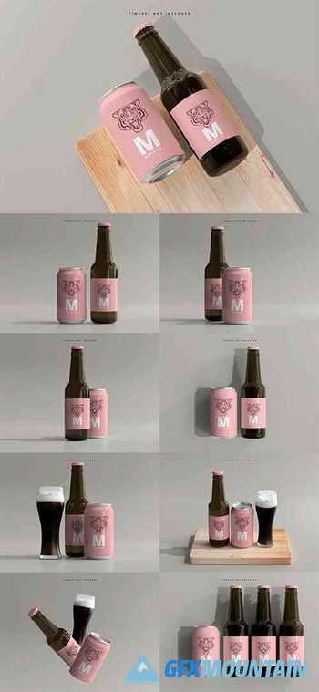 330ml medium size soda or beer can and bottle mockup