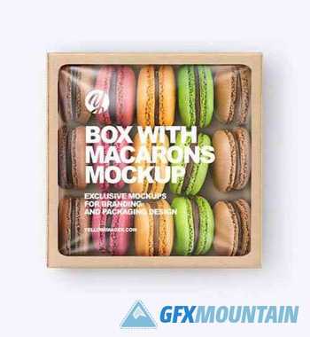 Paper Box With Macarons Mockup