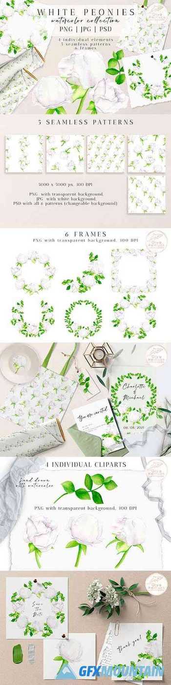 Watercolor Peony Flowers Clipart Collection. Floral Wreaths