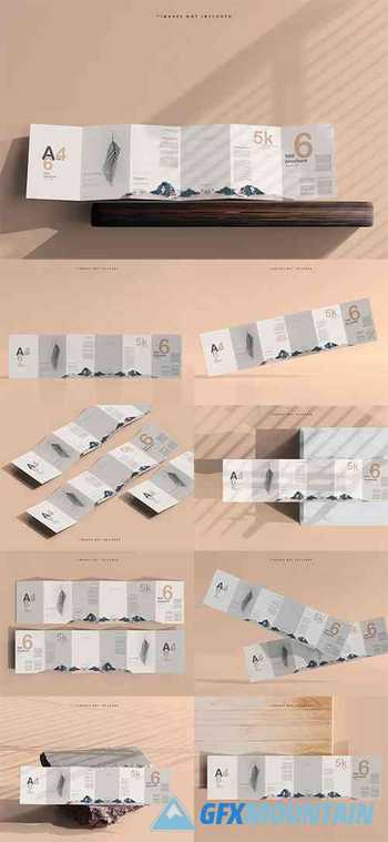 A4 size six fold brochure mockup