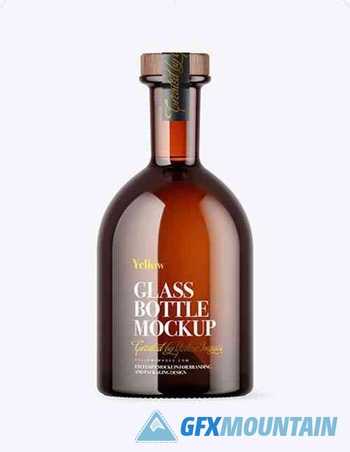 Amber Glass Bottle with Wooden Cap Mockup