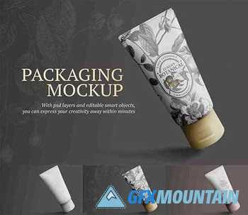 Editable collapsing tube mockup packaging ad