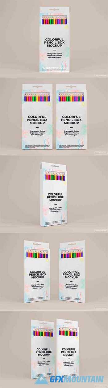 Colorful pencil box mockup