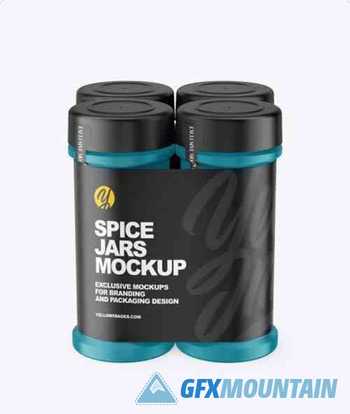 Four Matte Spice Jars Mockup