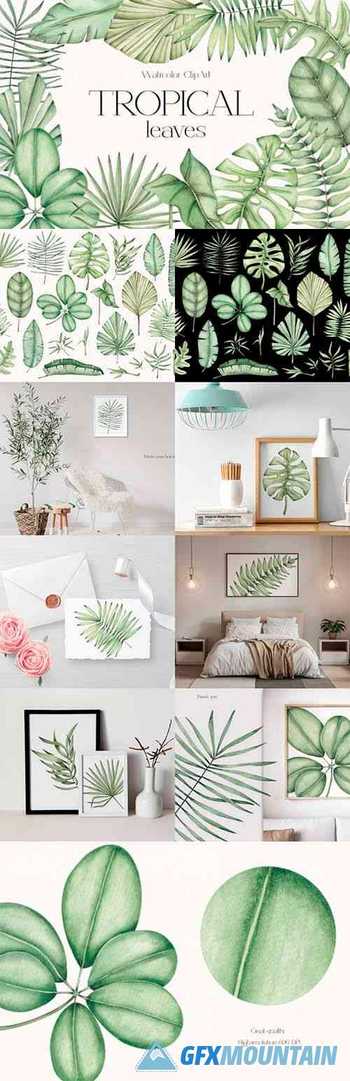 Watercolor ClipArt Tropical Leaves