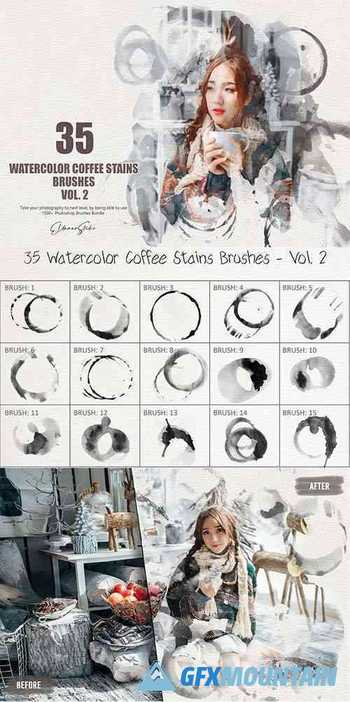 35 Watercolor Coffee Stains Brushes - Vol. 2 6258184