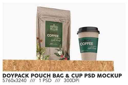 Doypack Pouch Bag With Paper Cup PSD Mockup