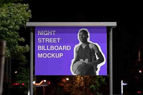 Night Outdoor Street Billboard Mockup #2