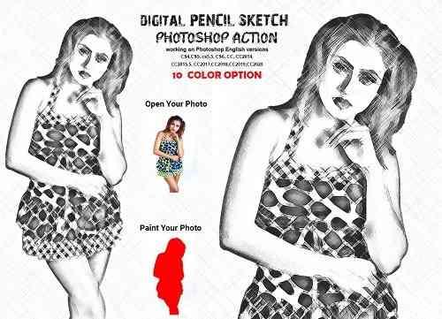 Digital Pencil Sketch PS Action - 6284365