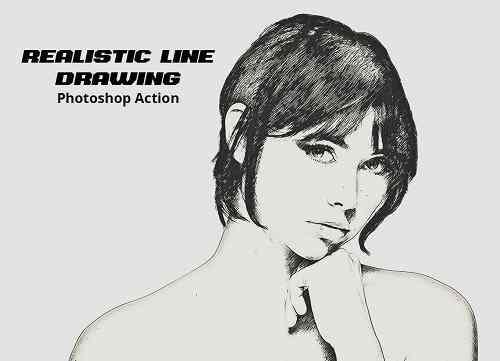 Realistic Line Drawing Ps Action - 5114632
