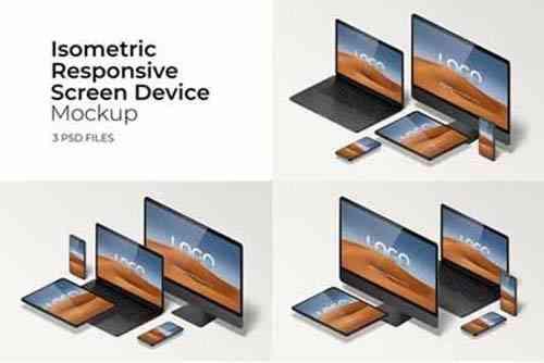 Isometric Responsive Screen Device - Mockup