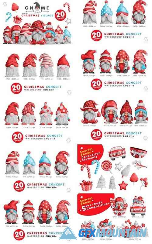Gnome Christmas PNG Clipart Bundle 15881328