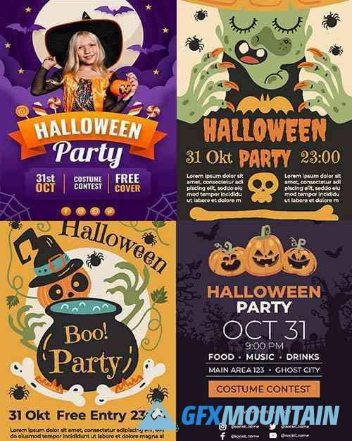 Realistic halloween party vertical flyer template