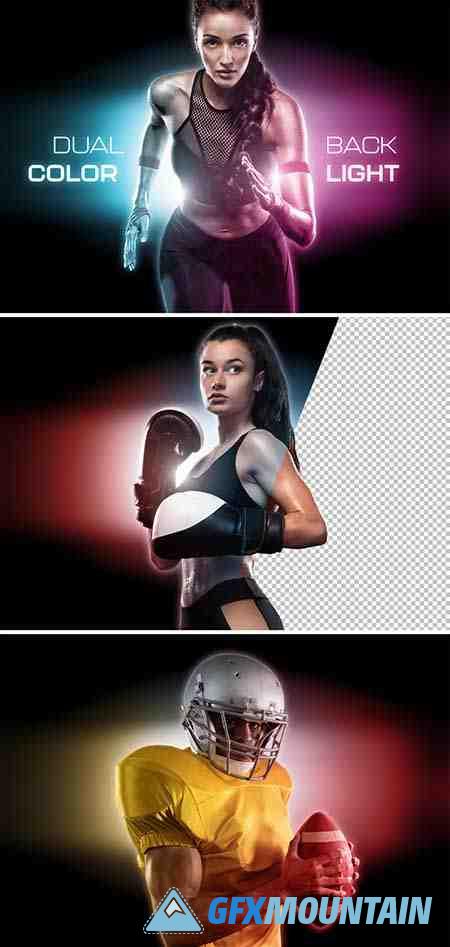 Dual Backlight Photo Effect Mockup with Two Glowing Color 442599760