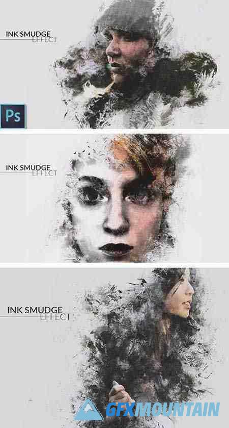 Ink Smudge Portrait Effects for Photoshop + Brushes + Tutorial