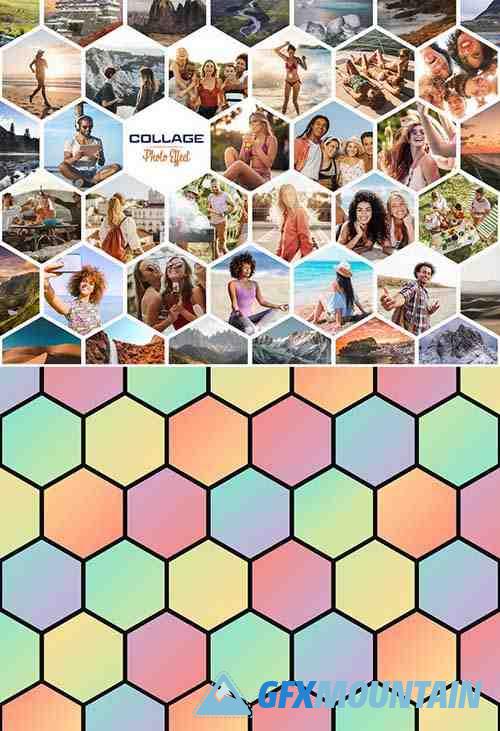 Photo Collage Hexagon Frame Effect Mockup