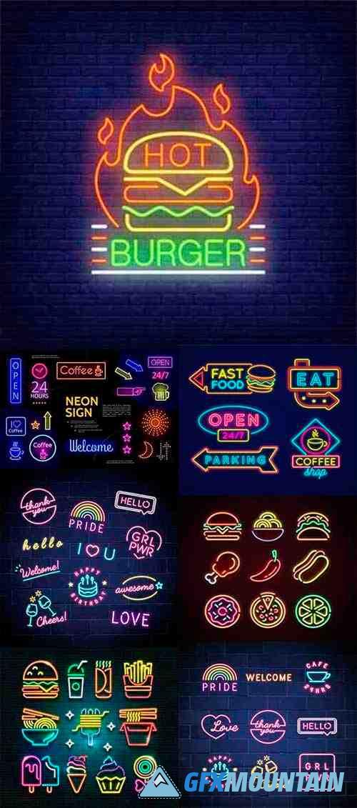 Colorful Advertising Neon Signs - Vector Elements