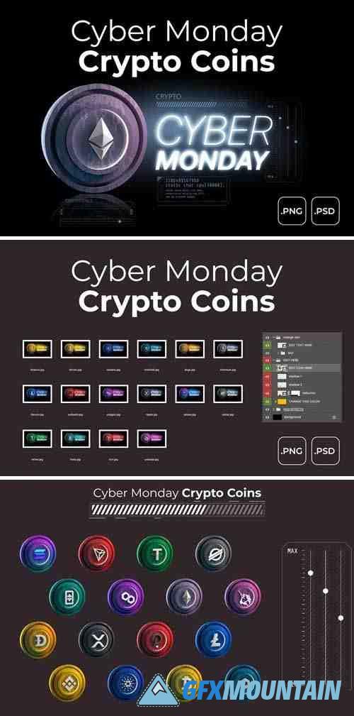 Cyber Monday Sale 16 Different 3D Crypto Coin