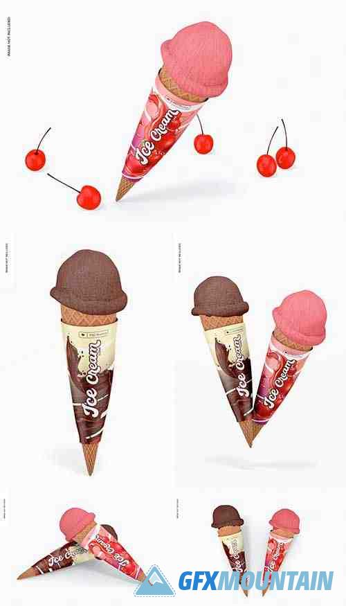 Ice cream cone with cherries mockup