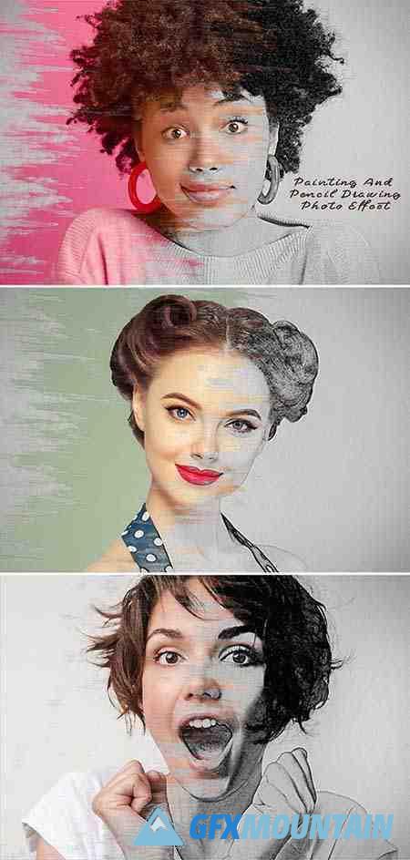Painting and Pencil Drawing Photo Effect Mockup