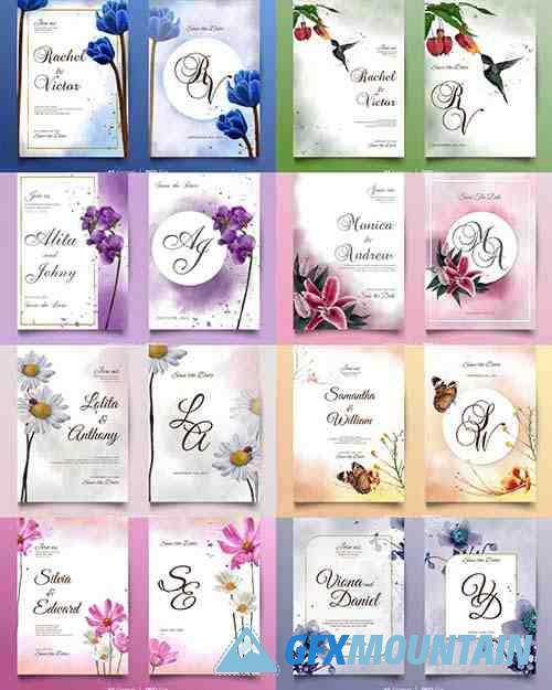 Psd watercolor wedding invitation card with flower