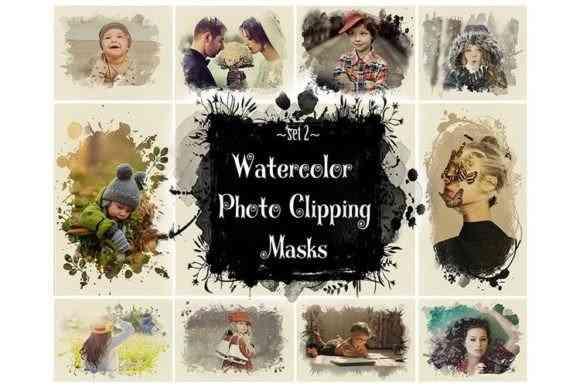 Watercolor Photo Clipping Masks, Frames