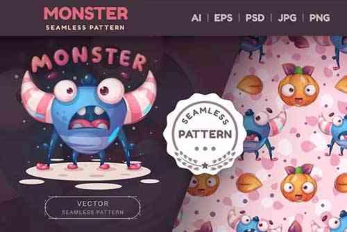 Monster Kids Cartoon Character Seamless Pattern