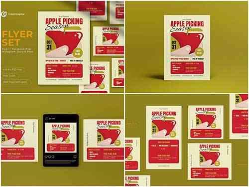 Red Geometric Apple Picking Flyer Set