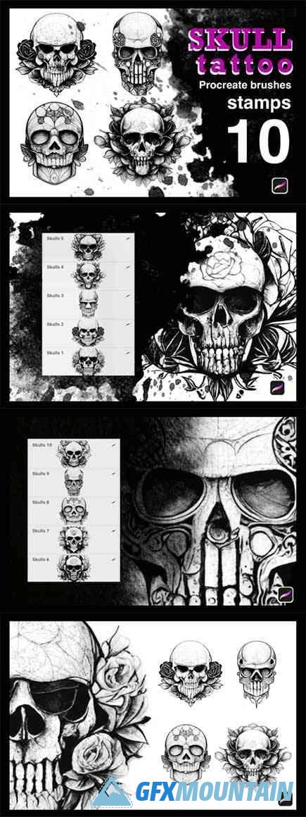 Procreate Skull tattoo stamps