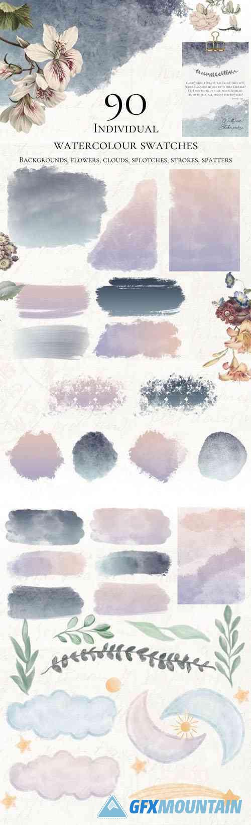 90 Watercolor Paint Swatches Pack