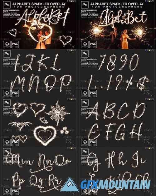 Alphabet sparkler font Wedding Photoshop overlay