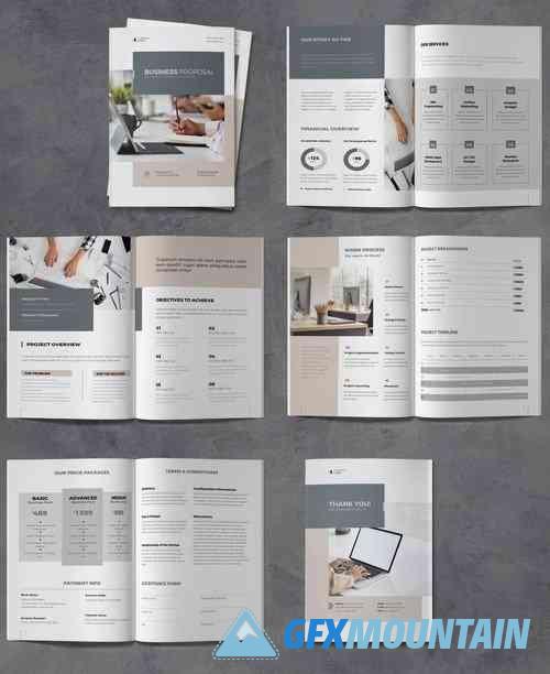 Proposal Brochure Layout with Gray and Beige Accents