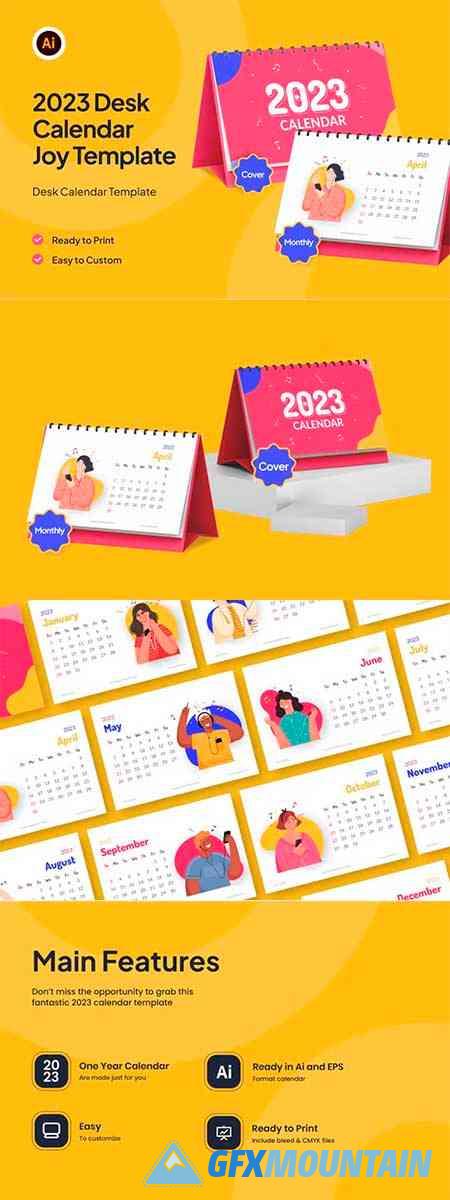 2023 Desk Calendar Joy Template